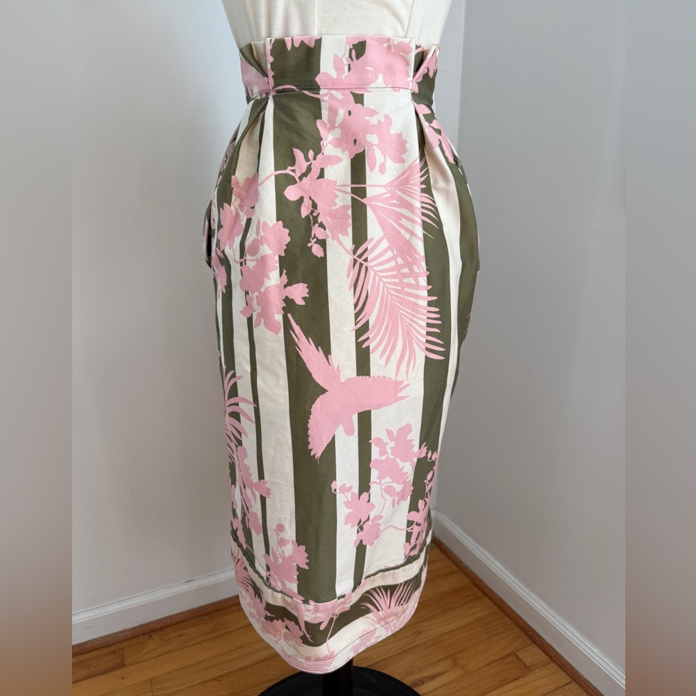 *Sold* Johanna Ortiz 2017 collection Pink & Olive Green Floral Wrap Skirt - Picture 8 of 10